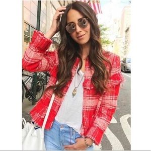 Nwot Zara Red Plaid Tweed Jacket